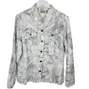 CHICO'S 100% Linen Black & White Print Button Down Shacket - Chico's 2 - L (12)